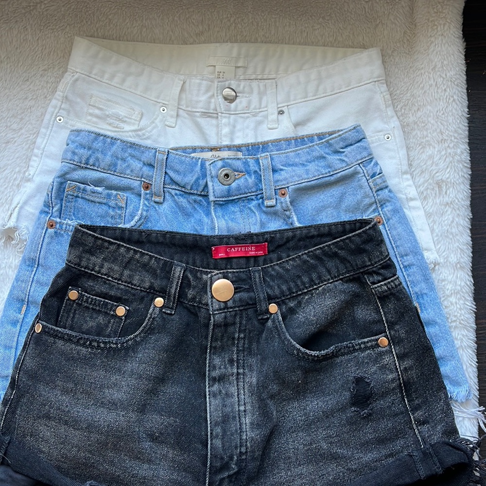 3 x Denim Shorts Bundle (Black, White, Blue)